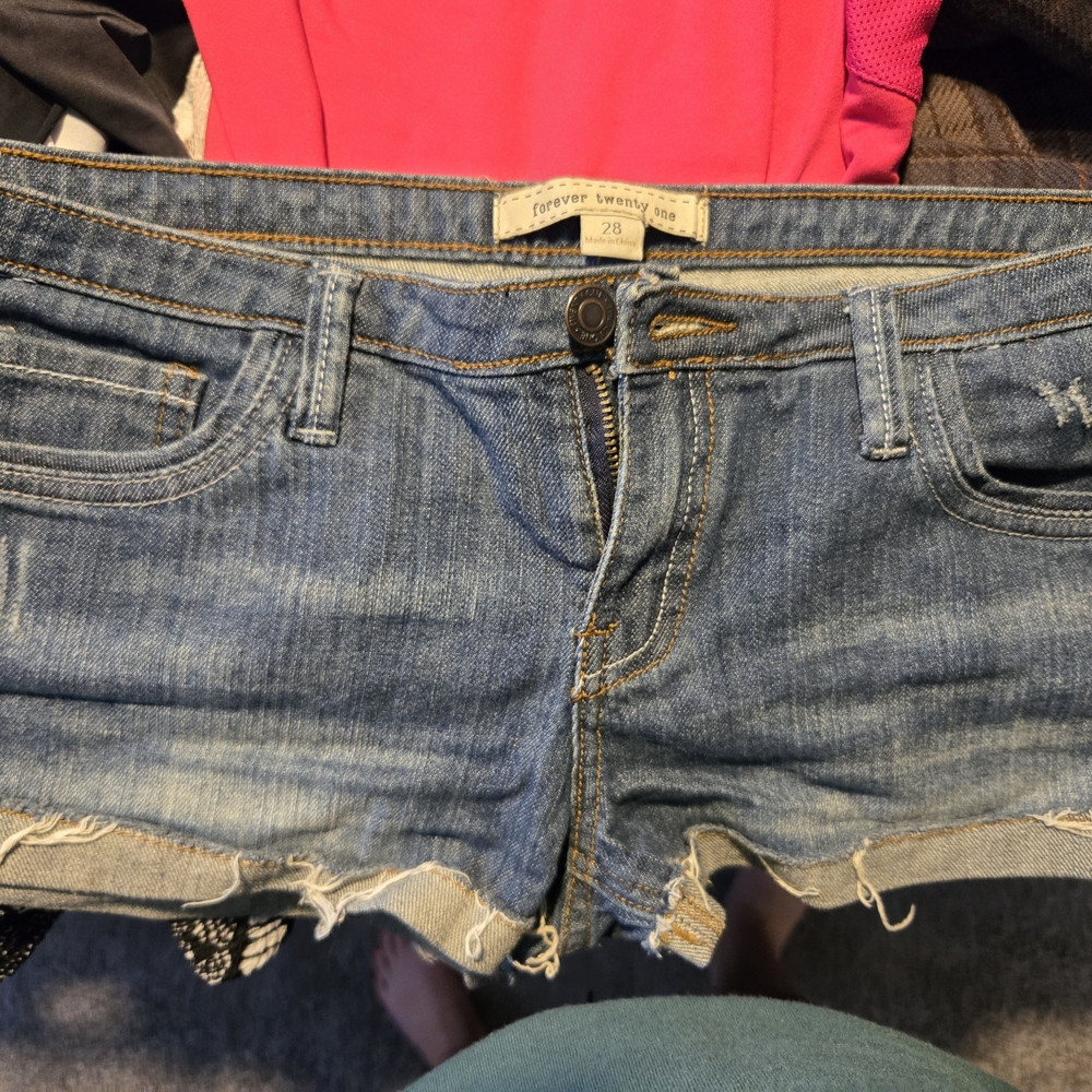 Forever 21 Blue Jean Shorts with Frayed Hem